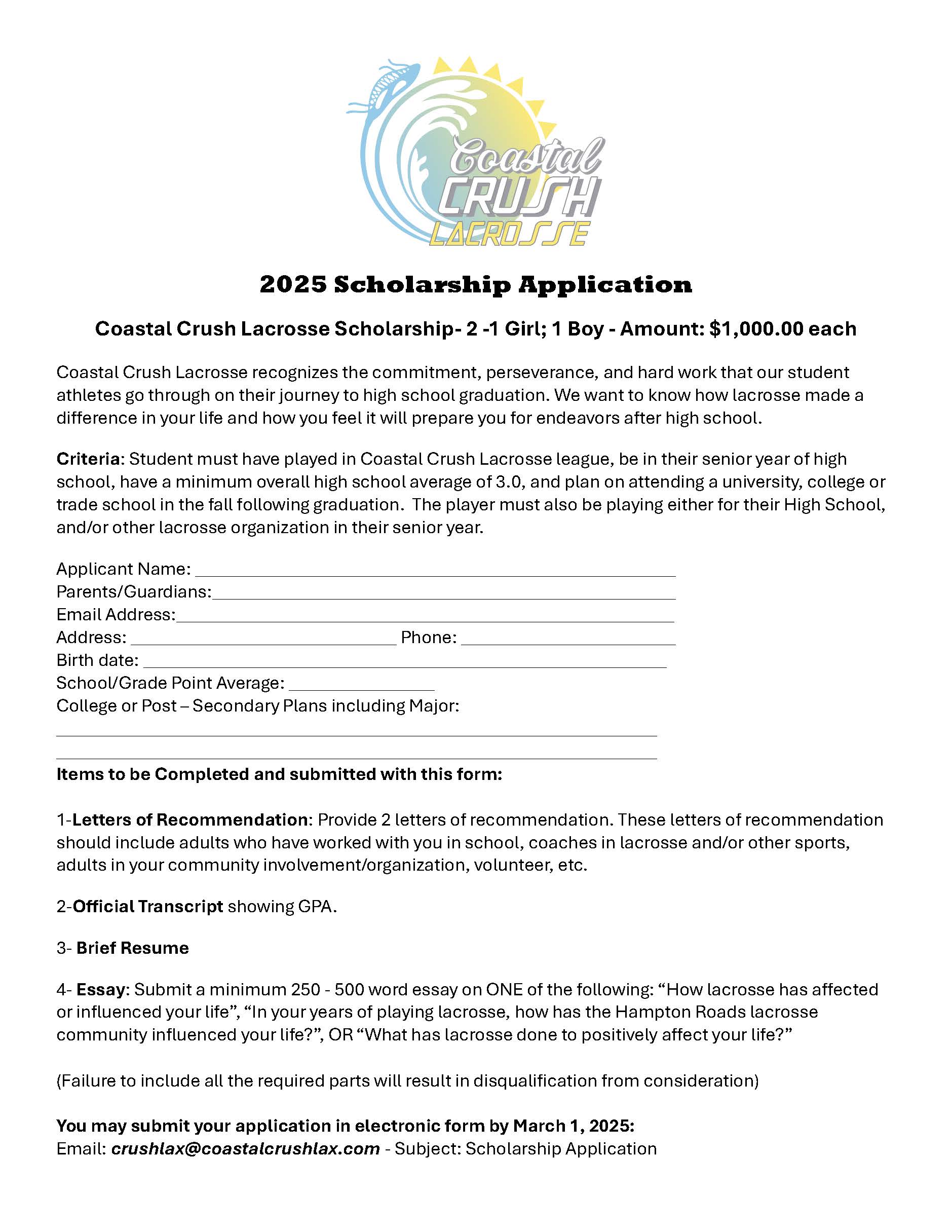 2025 Scholarship Application